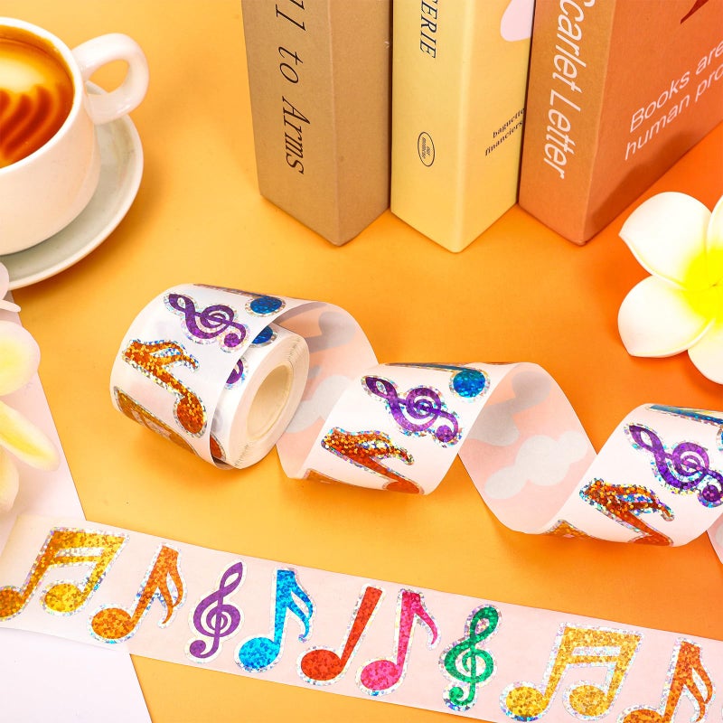 Whaline Colorful Musical Notes Stickers Roll Laser Music Seal Stickers Waterproof Self-Adhesive Decals for Back to School Envelope Scrapbook Decor Holiday Party Supplies, 500 Pcs - Image 3